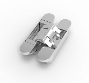The red dot design winning argenta® invisible chrome concealed hinge shown here M6 medium size.
