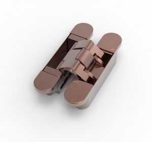 The red dot design winning argenta® invisible neo bronze concealed hinge comes in 9 finishes and is shown here in M6 medium size.