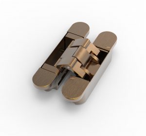 The red dot design winning argenta® invisible classic bronze concealed hinge shown here M6 medium size.