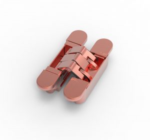 The red dot design winning argenta® invisible copper concealed hinge shown here in the S5 smallest size.